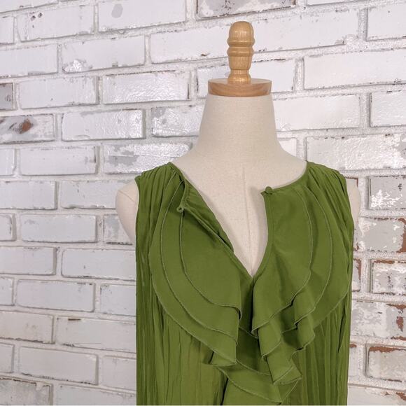 Argenti Spring Green Pleated Ruffle Bust Sleeveless Keyhole Midi Maxi Dress 4 - Picture 3 of 10